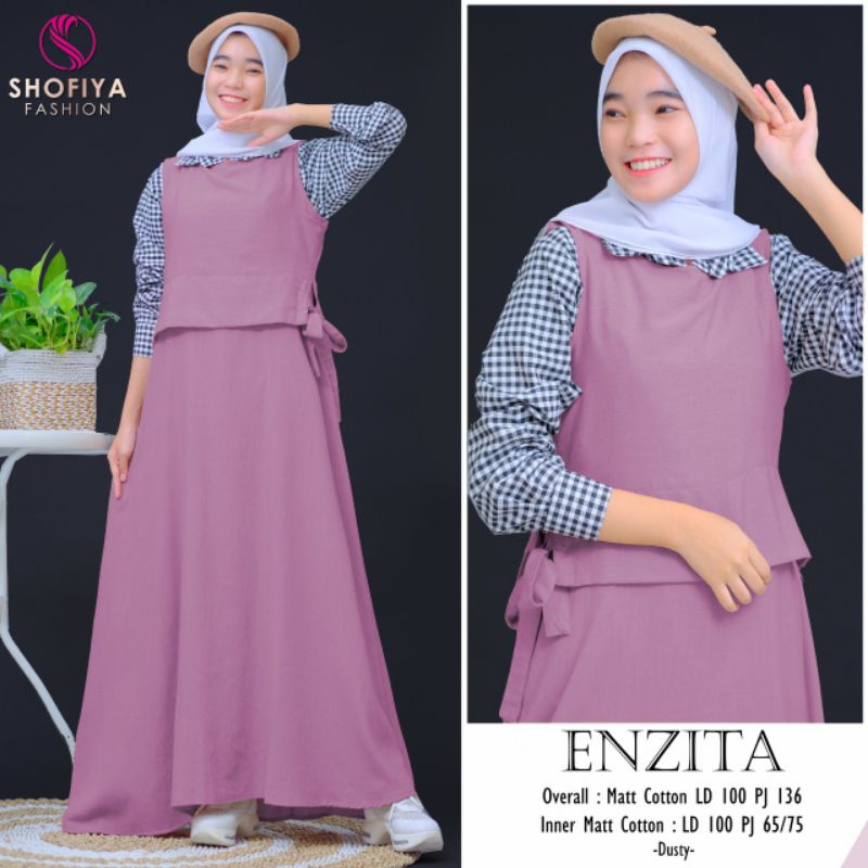 ENZITA OVERALL ORI SHOFIYA - OVERALL POLOS MIX INNER KOTAK-KOTAK - GAMIS/OVERALL KATUN PREMIUM BEST 