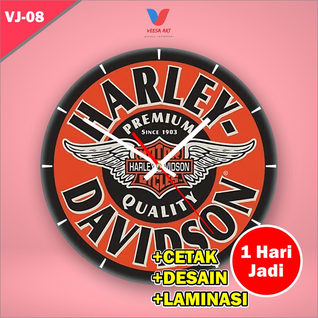 Jam dinding MDF murah unik custom Harly harley davidson herly motor club ruangan kantor kamar kecil