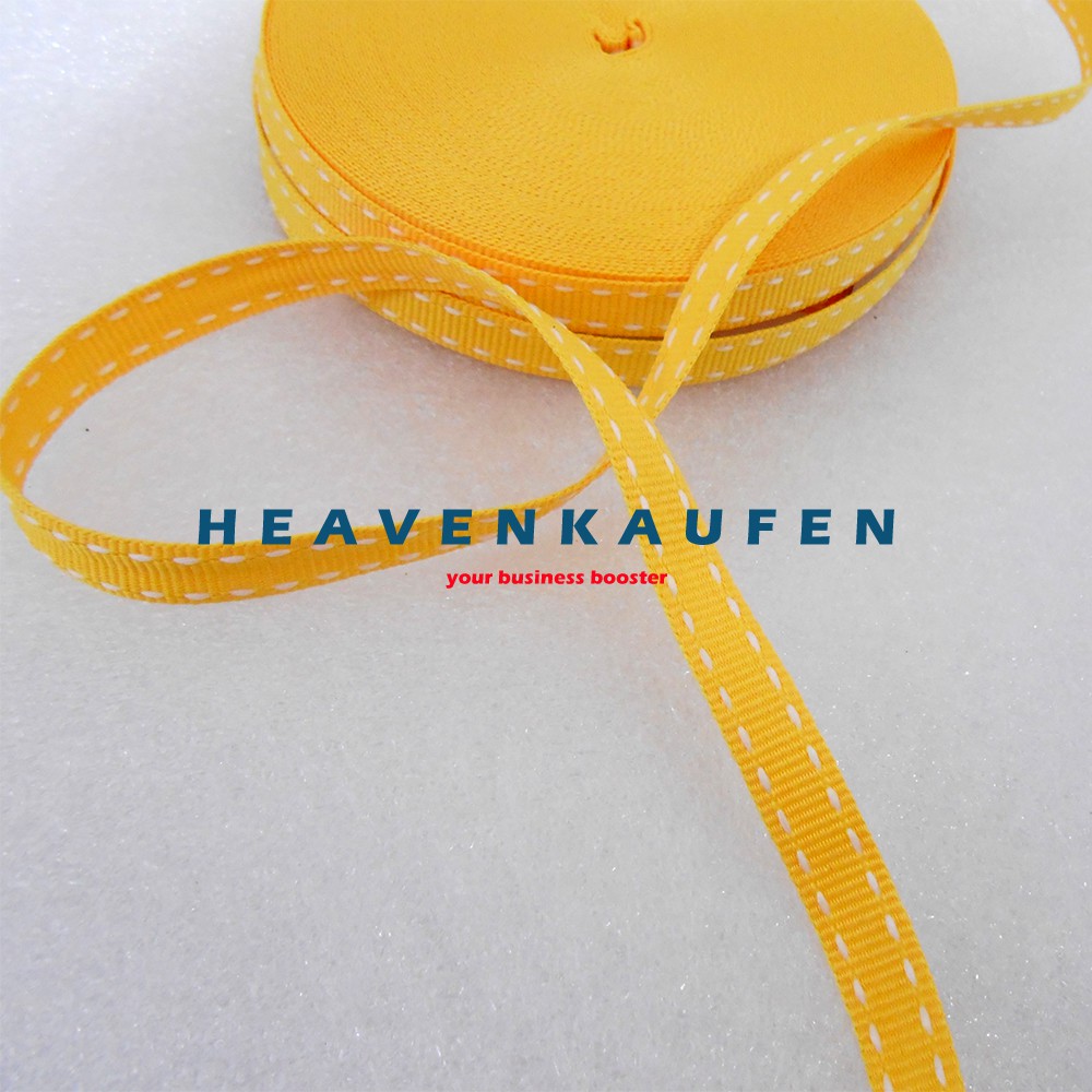 Tali Webbing Lanyard Halus Lebar 1 cm Kuning Bintik / Garis Putus Putih Harga Per Rol isi 19 Meter