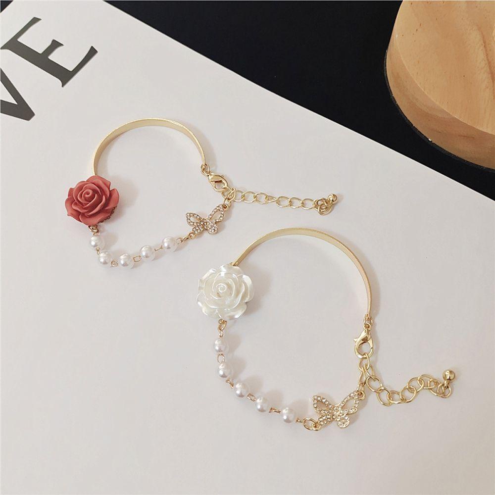 Mxbeauty Rose Pearls Gelang Indah Hadiah Gadis Sederhana Temperamen Dapat Disesuaikan Baroque Perhiasan Gaya Korea