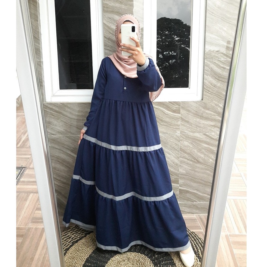 Gamis Ity Crepe Kancing Susun Kombinasi/ ITY CREPE List Susun