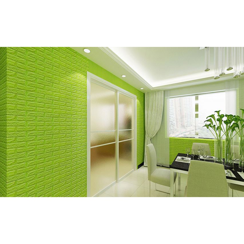 3D Wallpaper Foam Brick Tebal Timbul Embossed - FB 010 | Green  Solid