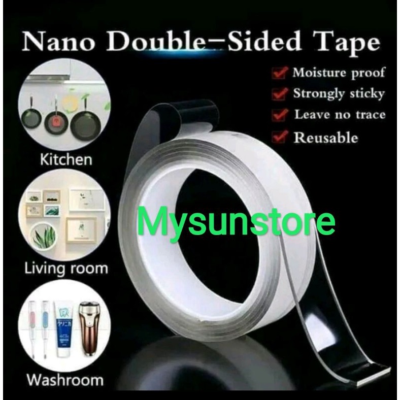 Double Tape Nano Bening Transparan 1M 3M 5M / Nano Tape Magic Meter Super Kuat Ms88