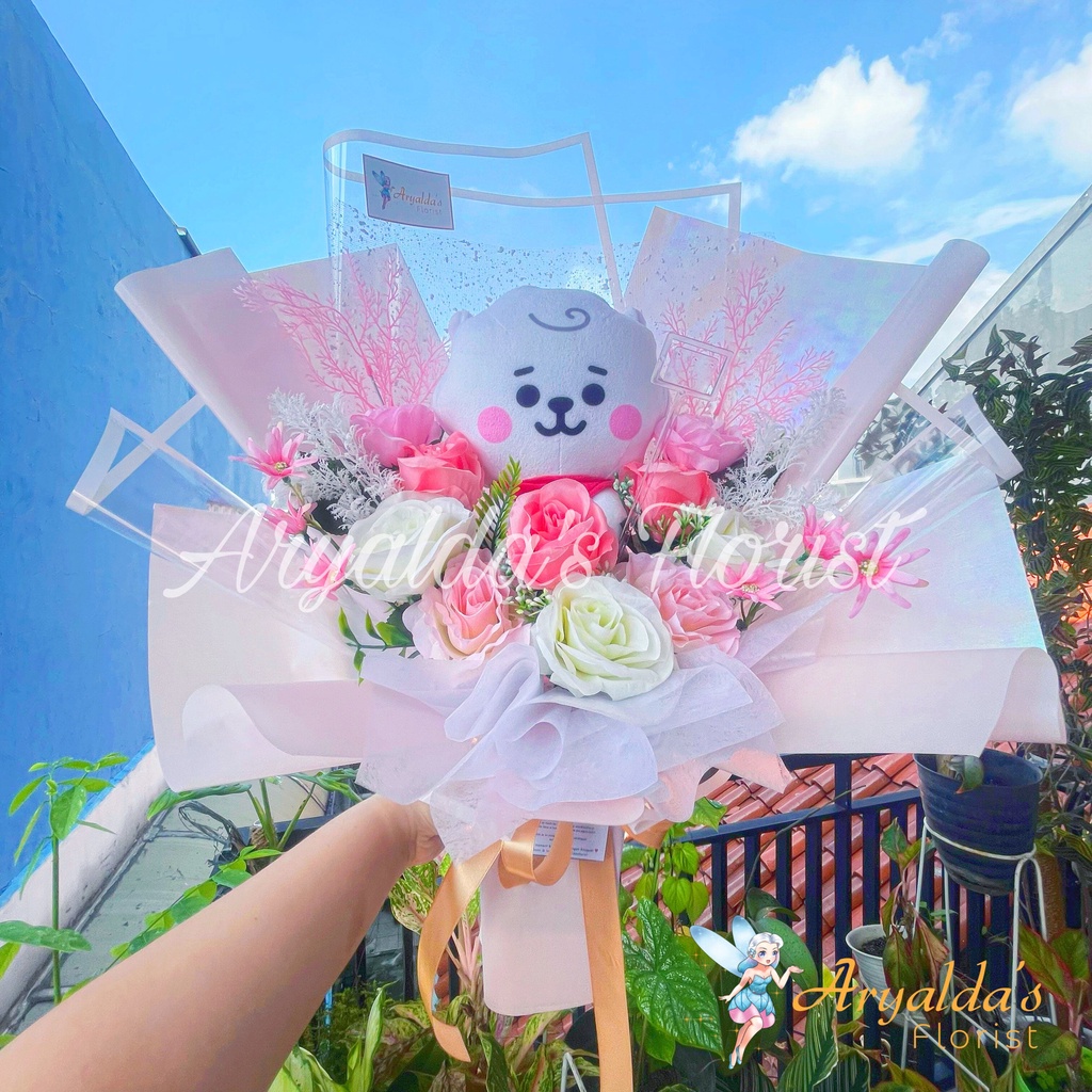 Flower Bouquet RJ BT21 | Buket Bunga BTS (RJ, Chimmy, Cookie, Mang, Koya, DLL) Kelulusan, Anniversar