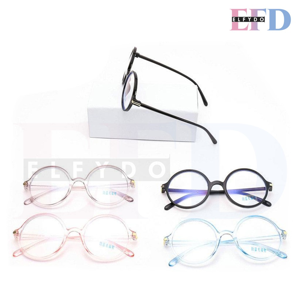 ELFYDO K403 Kacamata Bulat Frame Transparan Kacamata Gaya Mirror Unisex  Kacamata