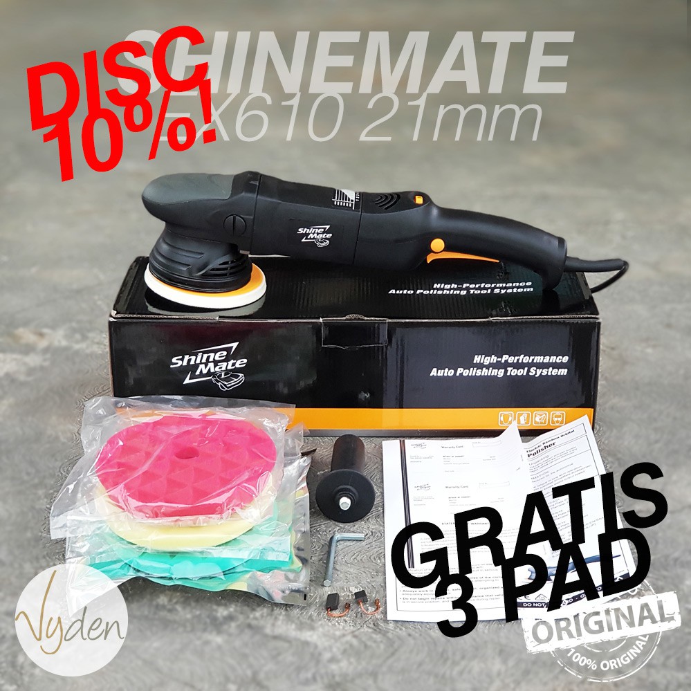 SHINEMATE EX610 6/21 GRATIS 3 PAD Dual Action Polisher Orbit 21mm Mesin Poles Long Stroke MURAH