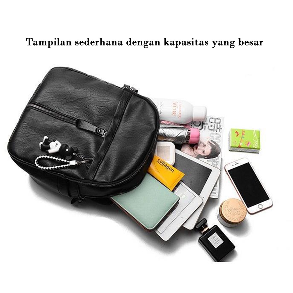 Satu7an T235 Tas Ransel Wanita Fashion Style Korea Kasual Tas Punggung Sekolah Kerja Backpack Cewek Kulit PU