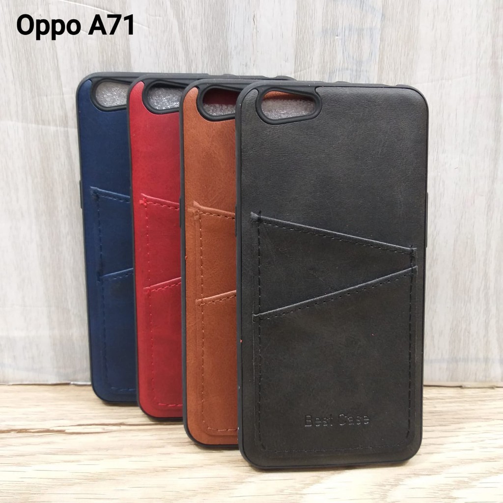 SOFT CASE CARD SLOT LEATHER CASE KULIT OPPO A71, OPPO F7, OPPO F1S