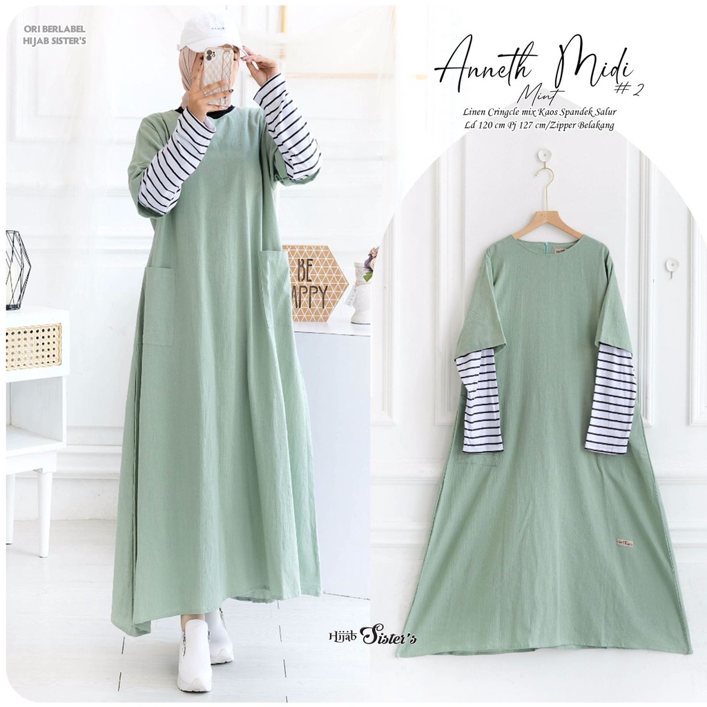 Hijab Sisters Anneth Midi Dress Gamis Waita Muslim Simple Elegan Kasual