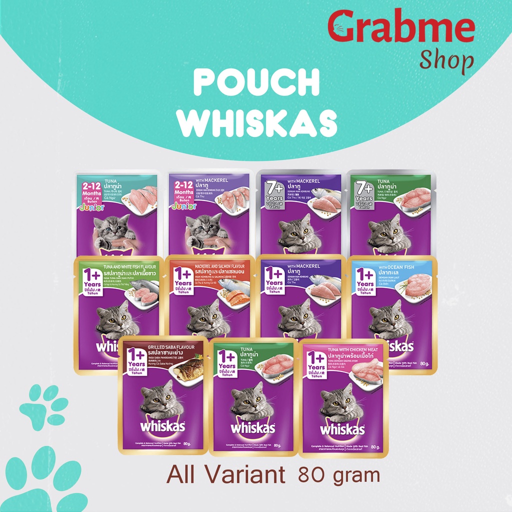 Makanan kucing basah Whiskas pouch All Variant 80 gr