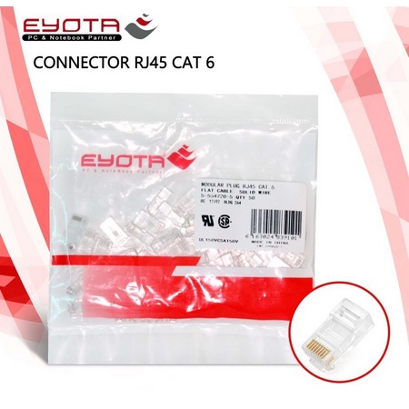 KONEKTOR RJ45 CAT6 EYOTA / JACK RJ 45 LAN CAT 6 / PLASTIK 50 PCS