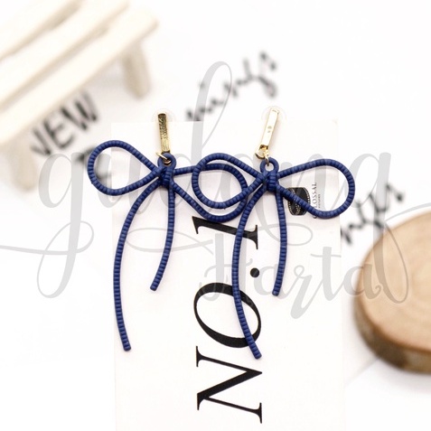 Anting Stud Panjang Blue Ribbon Earring Pita Biru GH 203708