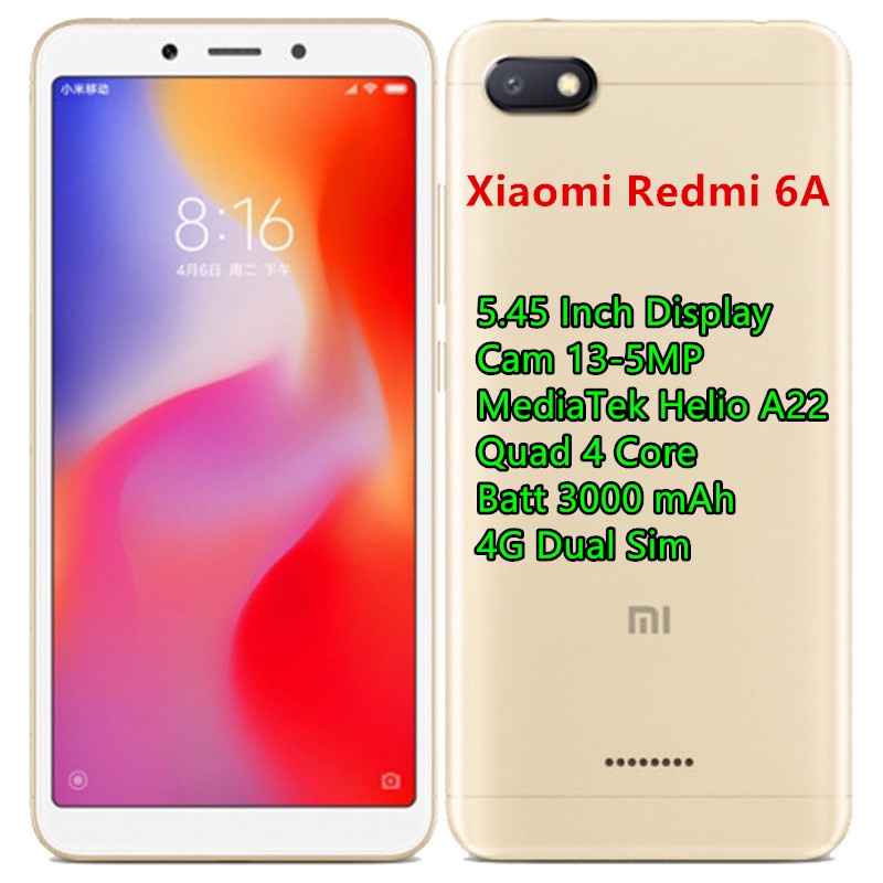 HP Xiaomi Redmi 6A HP Xiaomi Redmi 6 (3GB+32GB/4GB+64GB) Android HP murah redmi 6a hp redmi 6 Mediatek Helio P22 octa-core/A22 Quad Core processor Mobile Phone 5.45 inch full screen 4G 3000mAh Smartphone Hp Xiaomi Redmi Murah-Redmi 6A Gold