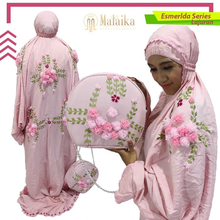 MY MUKENA TERUSAN KATUN SUTRA BORDIR BUNGA TIMBUL CANTIK - PUTIH