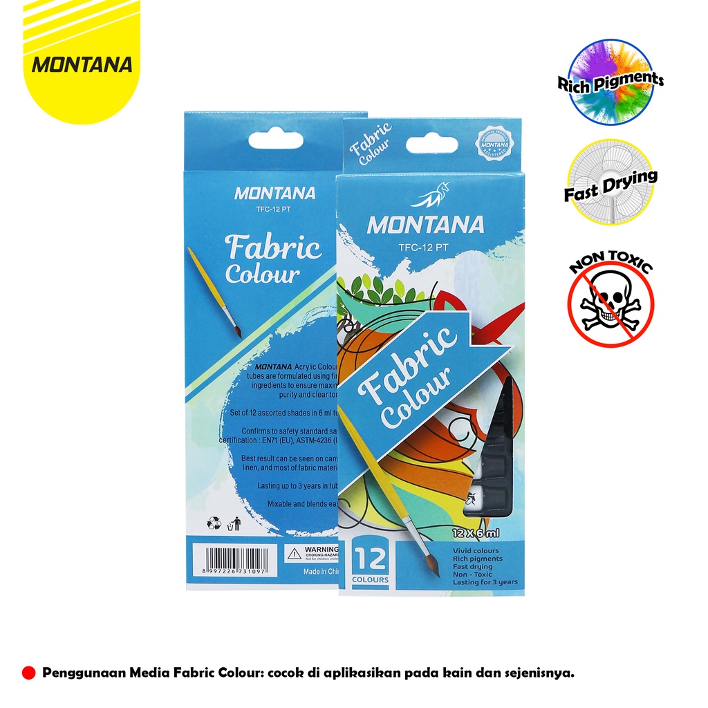 

MONTANA Fabric Colour Cat Kain 12 Warna x 6ml Smooth Rich Colors & Pigments TFC-12PT
