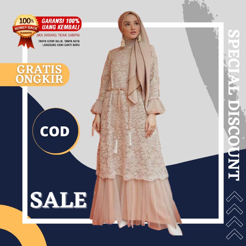 Baju gamis brokat terbaru 2021 model pesta kondangan cantik modern kekinian remaja dewasa gaun wanita busana muslim polos mewah elegan