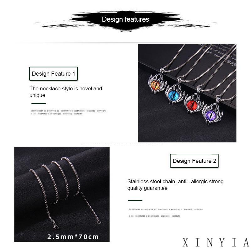 【Bayar di tempat】Setan Mata Liontin Kalung Unik Vintage Boho Perhiasan Baja Titanium Halloween Kalung Sederhana Pria Leher Rantai Stainless Steel Alloy Gaya Vintage Punk Turki