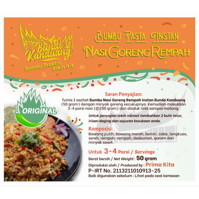 

BUMBU PASTA INSTAN NASI GORENG REMPAH BUNDO KANDUANG ASLI MINANG