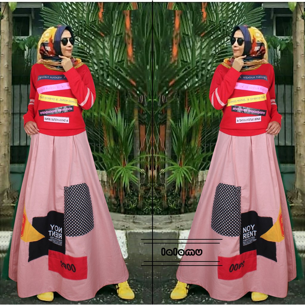 Setelan Baju Muslim Dewasa Rok corak Pretty