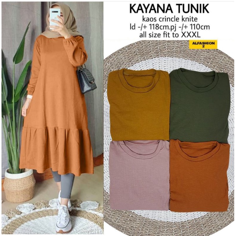 Long Tunik Wanita Termurah Bahan Kaos Knit Jumbo Ld120 Model Kekinian Kayana Tunik by Fashion Hijab 