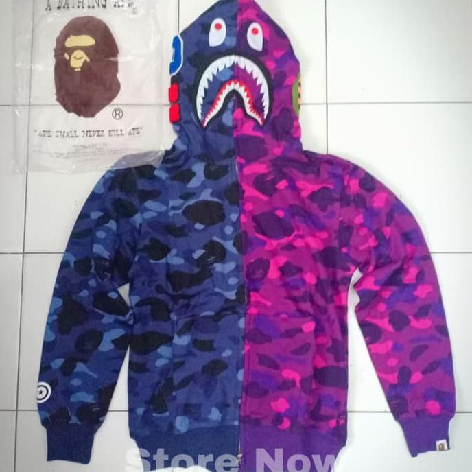 Hoodie Bape Shark Dual Camo Biru Ungu Grade 1:1 Authentic - Navy, M .Deevagrosir.Olshop