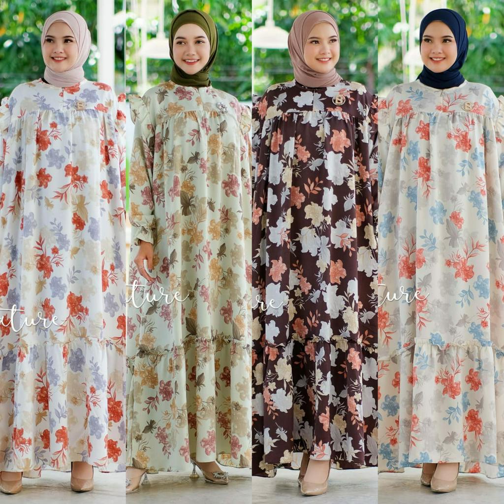 Tulus Signature Adela Dress / Maxi Dress Wanita Muslim Jumbo Kelly Crinkle Airflow Premium Motif Bun