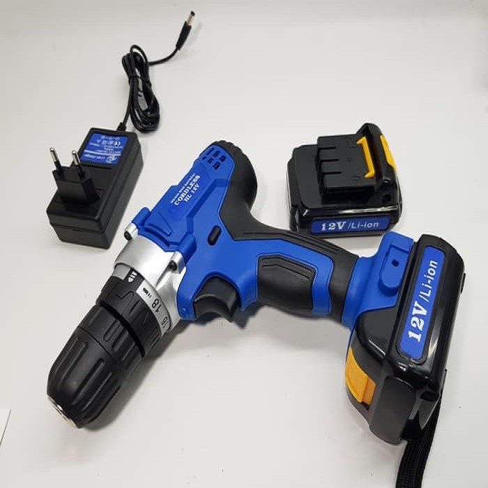 Mesin Bor Cordless H&amp;L 10mm 12v 2 Battery Kayu Besi Plastik