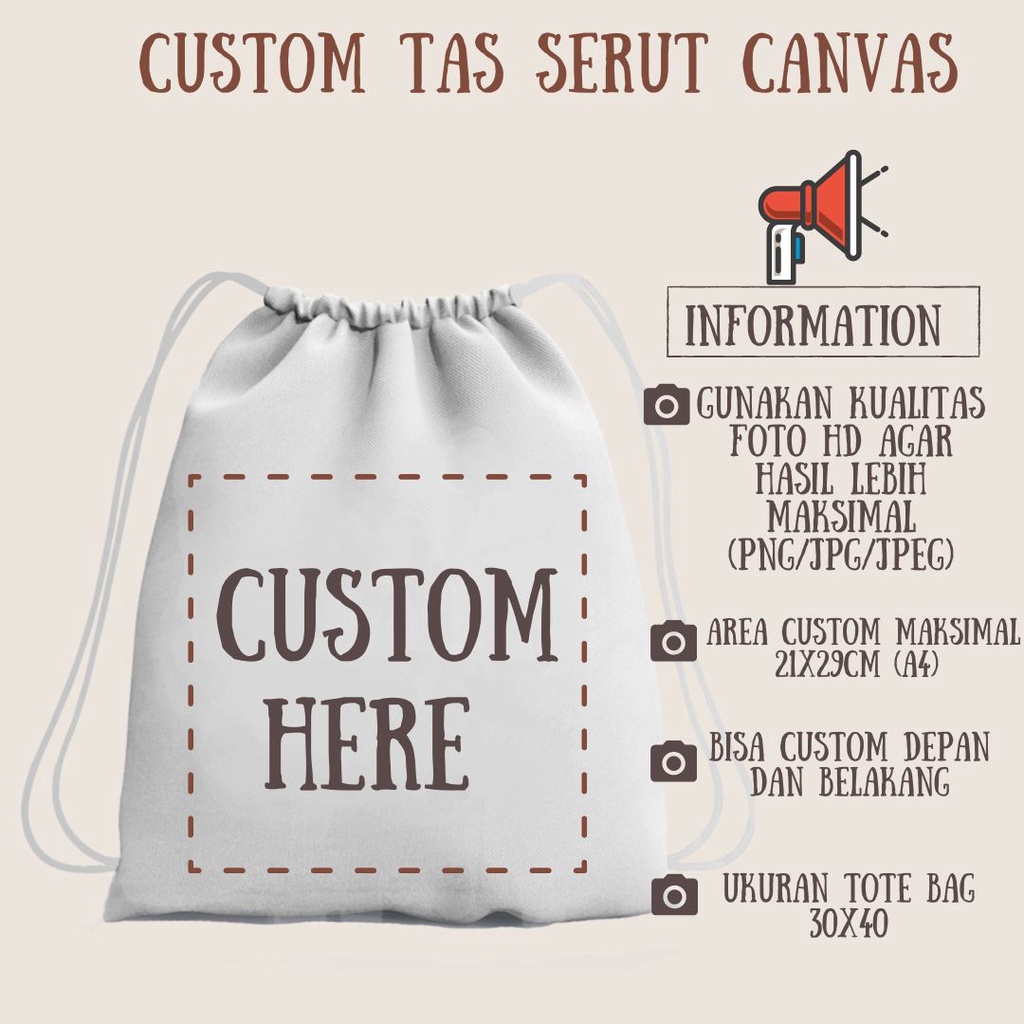 Custom Tas Serut Kanvas fullcolour 30x40 Bisa Satuan Pengerjaan Cepat Bisa Untuk Souvenir