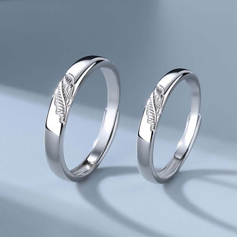 Fancyqube Cincin Sterling Silver 925 Model Terbuka Motif Print Daun Gaya Jepang Korea Untuk Pasangan