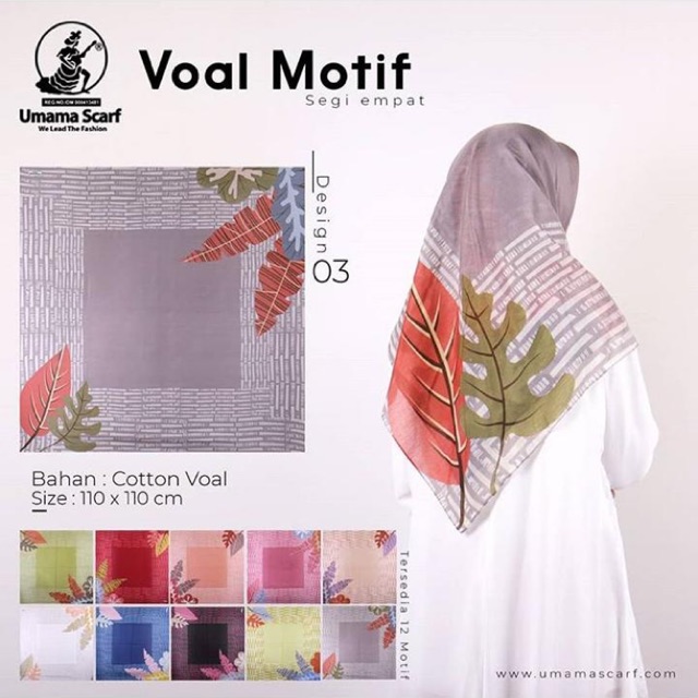 Jilbab segi empat katun motif