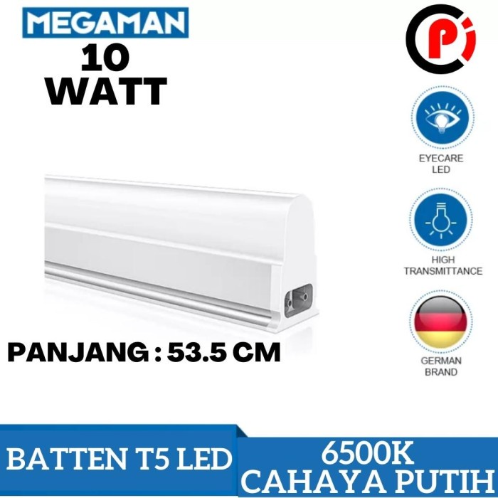 MEGAMAN T5 Lampu Batten LED Tube Indoor 10 Watt 10W Cahaya Putih 53cm