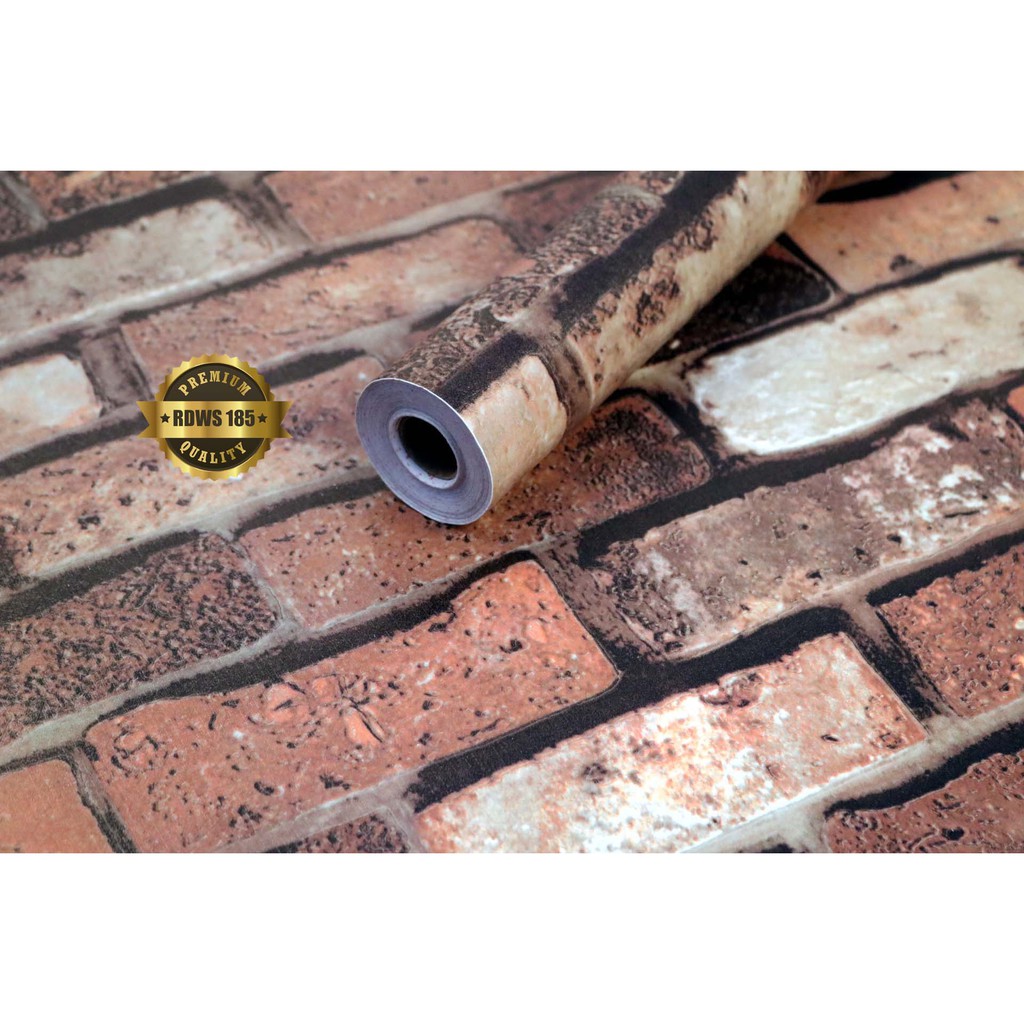 Wallpaper Dinding Stiker Motif Bata Coklat Tua Ukuran 45 cm x 10 meter