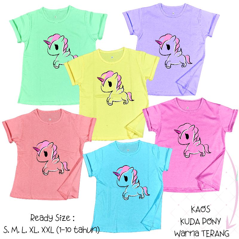 Baju Kaos Anak Cewek 3-12 tahun motif KUDA PONY