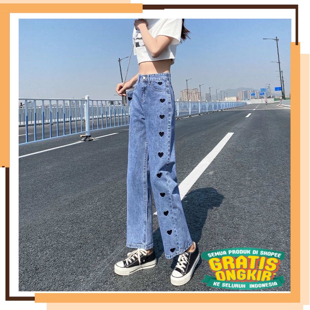 outfit on of the day santai murah baru terkini / Celana Panjang HW Kulot Jeans Love Boyfriend Jeans 