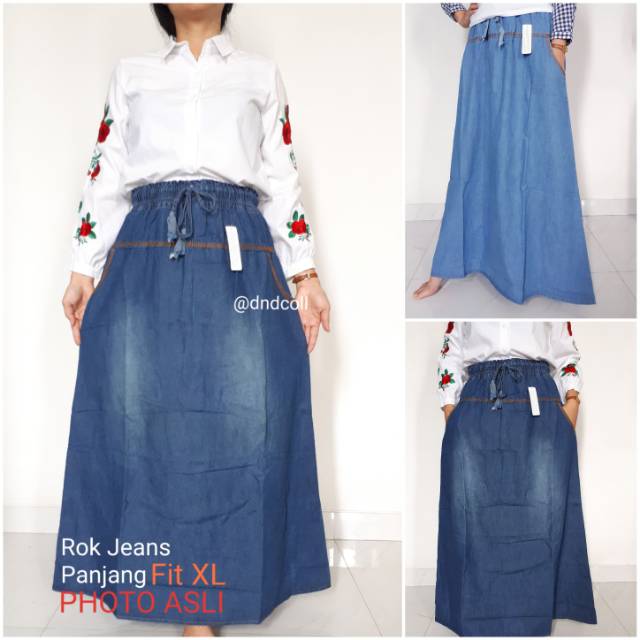 Dndcoll-Rok Panjang Denim Model Payung/ Rok Panjang Muslimah Torino/Rok Panjang JUMBO
