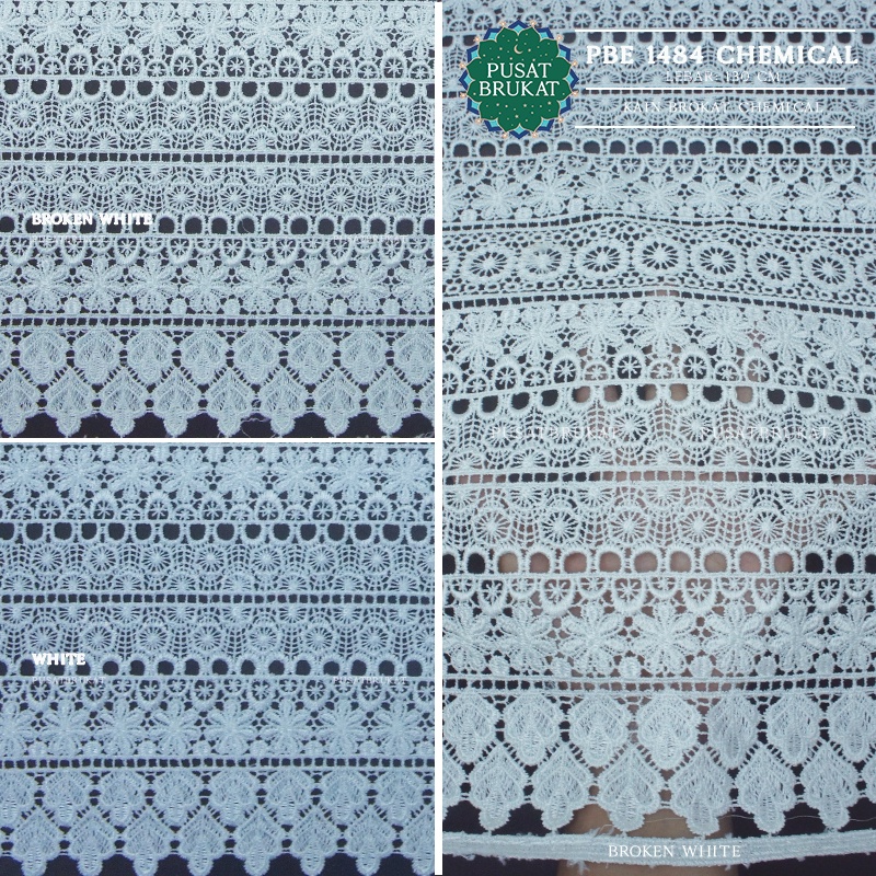 KAIN BRUKAT BRIDAL CHEMICAL - BROKAT PRADA / OKKY BORDIR, WHITE &amp; OFF WHITE LEBAR 130CM  [harga per 0.5m]