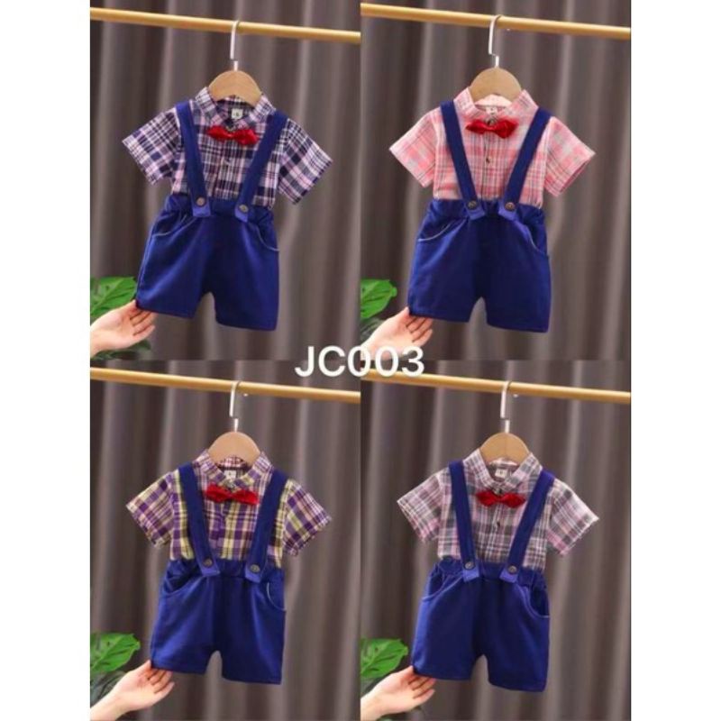 SETELAN KEMEJA ANAK LAKI LAKI IMPORT 0-4 TAHUN SUSPENDER FREE DASI MOTIF KOTAK / SETELAN KEMEJA SUSPENDER ANAK COWOK IMPORT 0-4 TAHUN