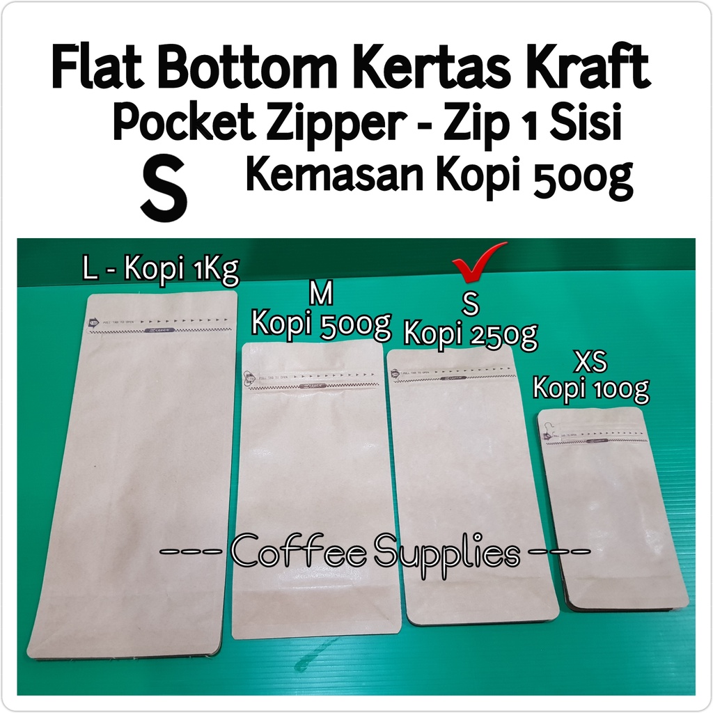 

FLAT BOTTOM KERTAS KRAFT S KEMASAN KOPI 250g craft paper packaging import kantong coklat pocket zip