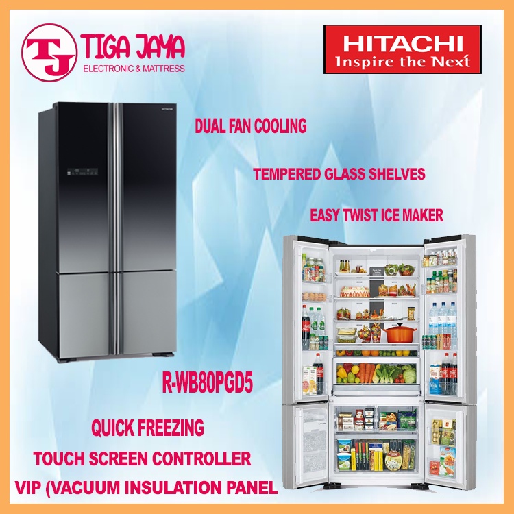 HITACHI R-WB80PGD5 XGR KULKAS INVERTER HITACHI R WB80 KULKAS4PINTU SBS