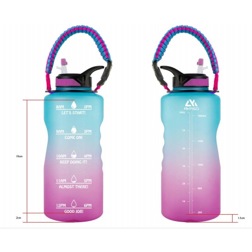 AKASO Botol Air Portabel 64oz dengan Straw Time Marker Kendi Air Bebas BPA Anti Bocor