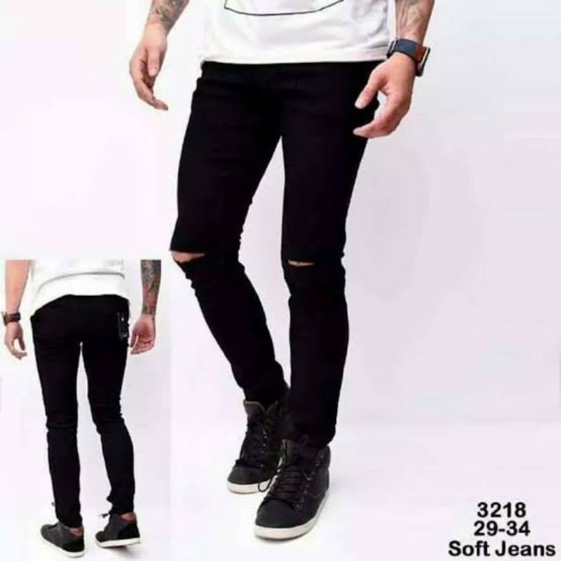 CELANA JEANS PRIA SOBEK RIPPED LUTUT PENSIL SKINNY SLIMFIT PANJANG STRETCH