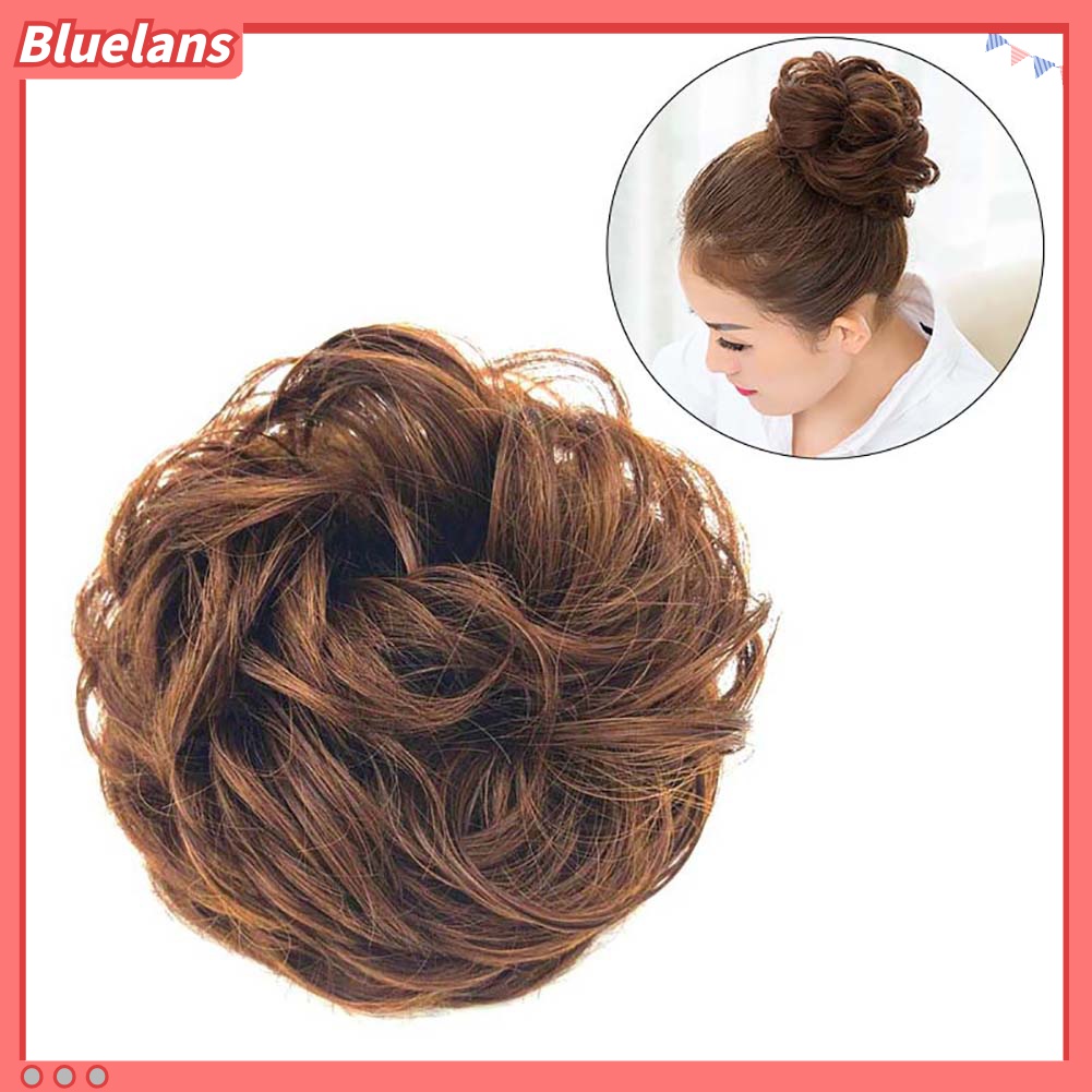 Bluelans Wig / Rambut Palsu Sambung Elastis Model Bun / Chignon Bergelombang Untuk Wanita