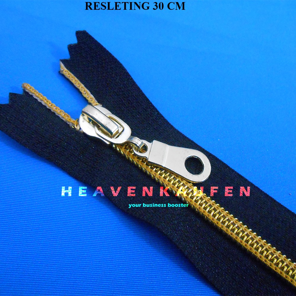 Resleting Zipper 30 cm Coil Hitam - Gold Close End Kode CG