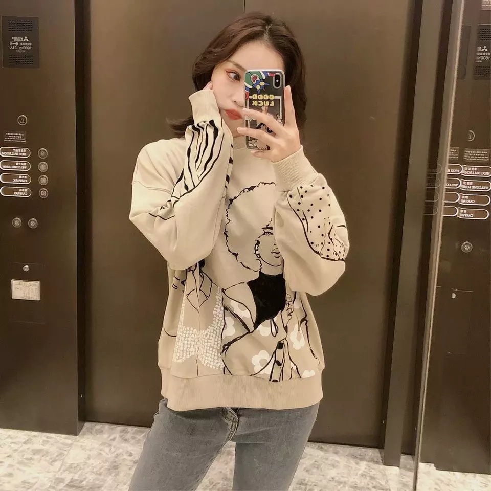 BEFAST - ZEC OOTD Wanita Sweater AIKAWA / Sweater FLEECE Gil Retro Nude / Sweater Kekinian Wanita Remaja / Sweater keluaran Terbaru 2022 / Sweater Motif / OOTD Ala Style Korean