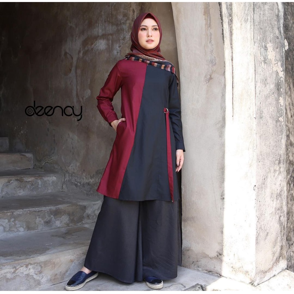 Belt SHirt Deenay Authnetic Original Asli Model Tunik Panjang Sisa 1pcs Warna Hitam dan Marun
