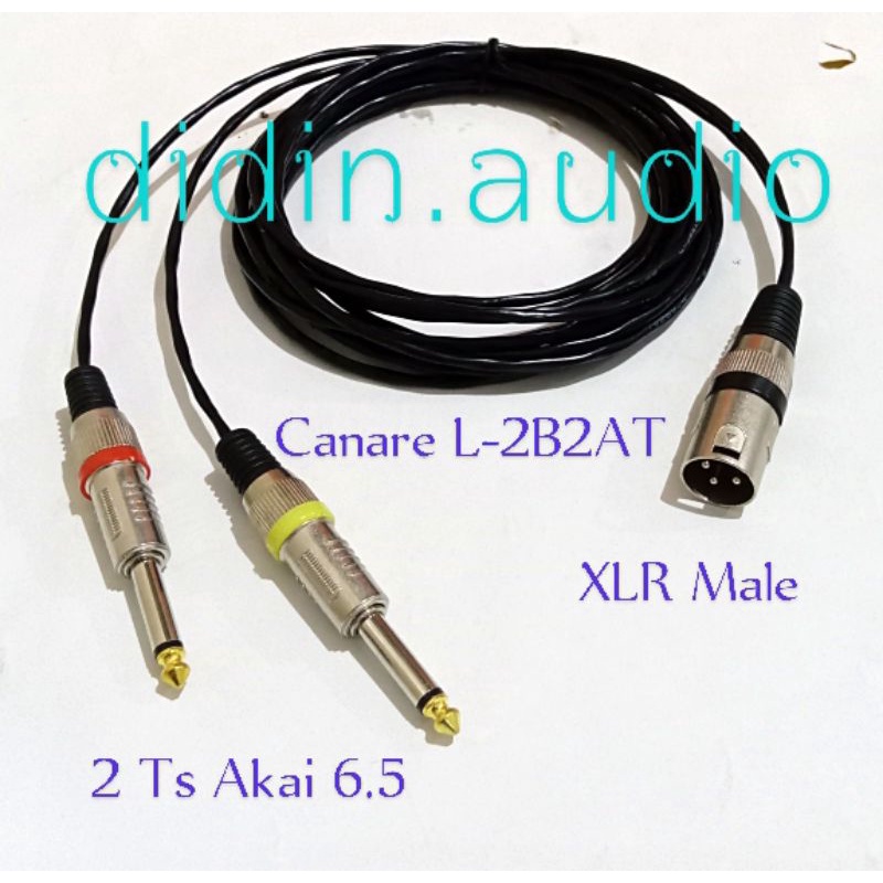 Kabel Audio Jack  XLR pin 3 Male To 2 Ts Akai 6.5mm Cabang Male 0.5 Meter