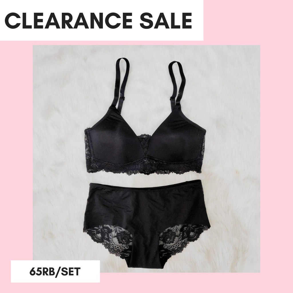 CUCI GUDANG BRA SET TANPA KAWAT BRA SET LUCU UNWIRED LACE PLAIN