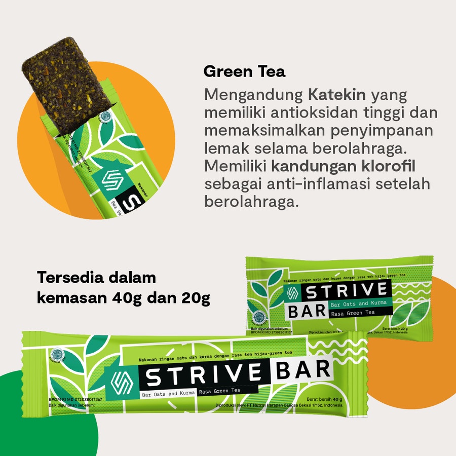 STRIVE BITE RASA GREEN TEA ENERGY BAR 1BOX ISI 5PCS