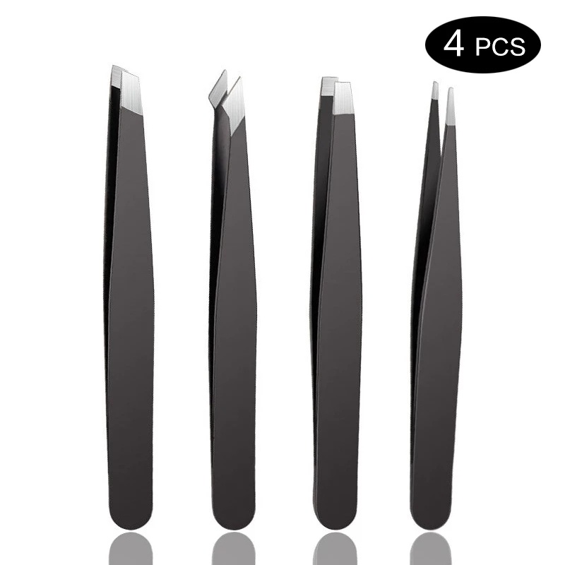 4pcs Pinset Alis Bahan Stainless Steel Anti Statis