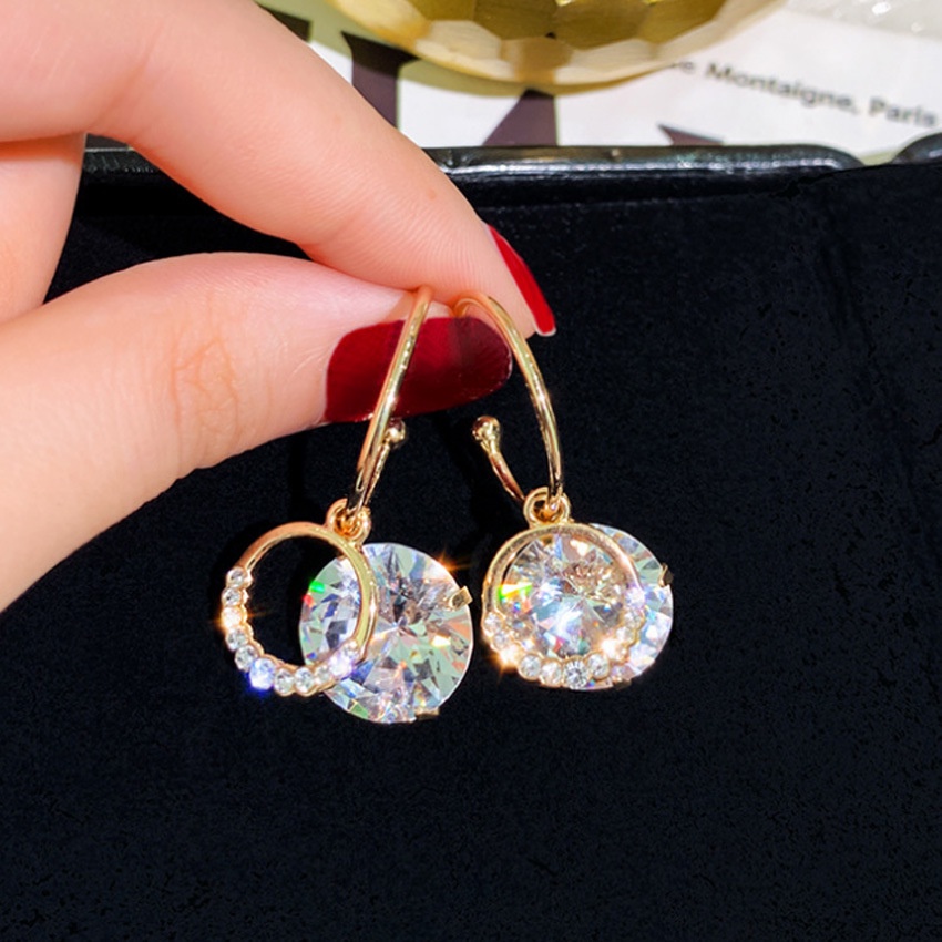 1 Pair Korean Version Fashion Inlay Zircon Crystal Pendant Earrings